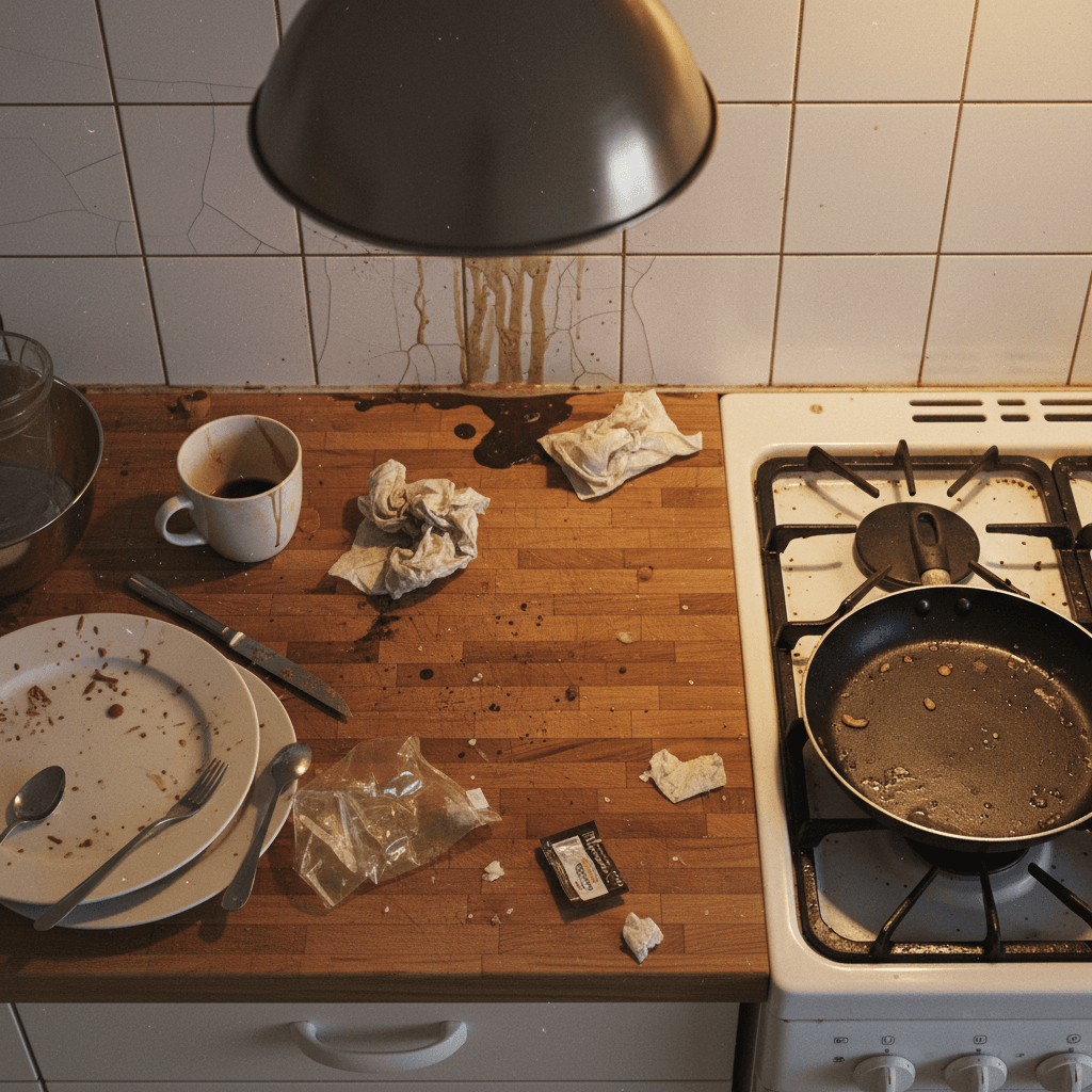 Kitchen counter before cleaning