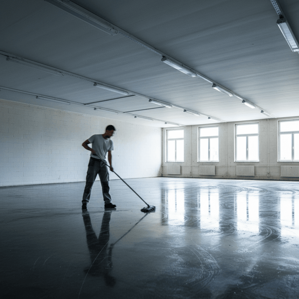 Move-out cleaning of empty room with professional mop